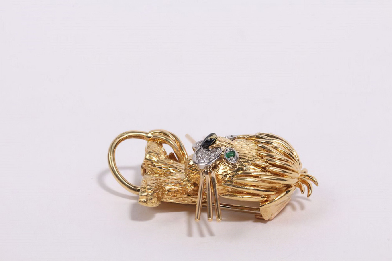 Carven Broche Lion Œil Rouge Doré Décor Noir Bon État Femme